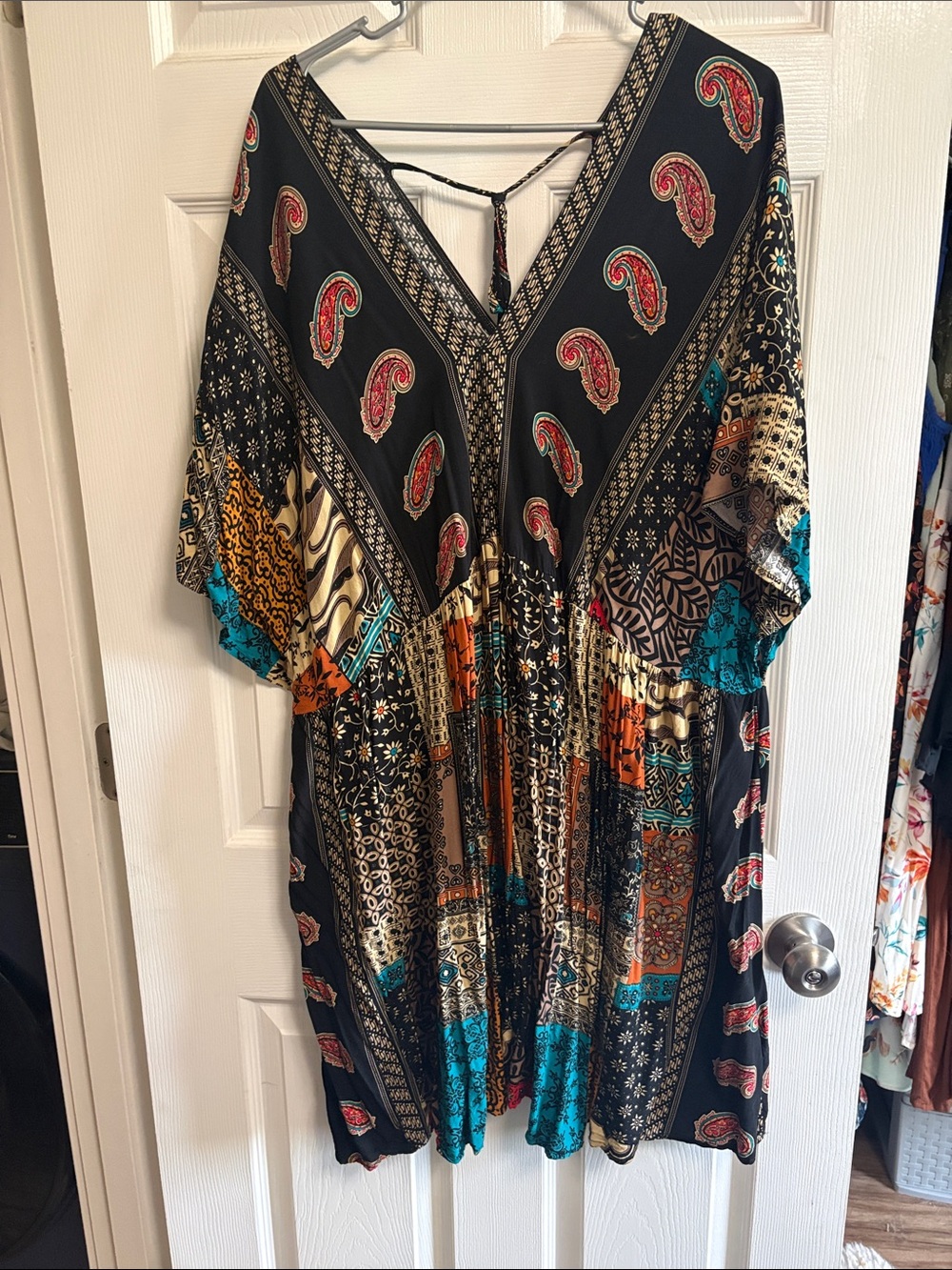 SHEIN Black Paisley Patchwork Mini Dress with Teal & Orange Accents